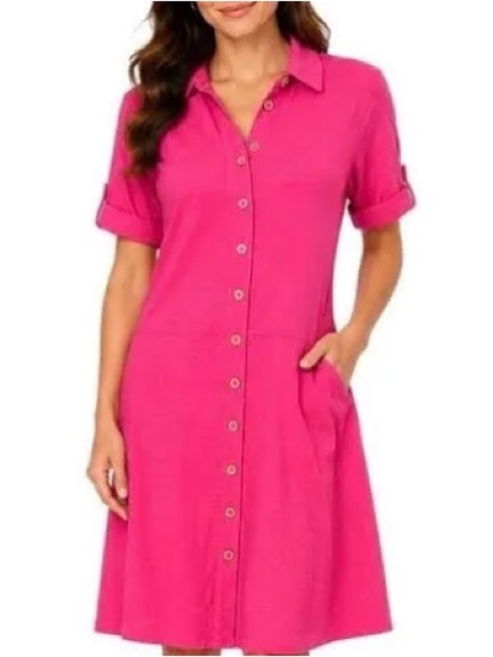 Soft Surroundings Filipa Shirt Dress in Bright Rose, Size M, NWOT